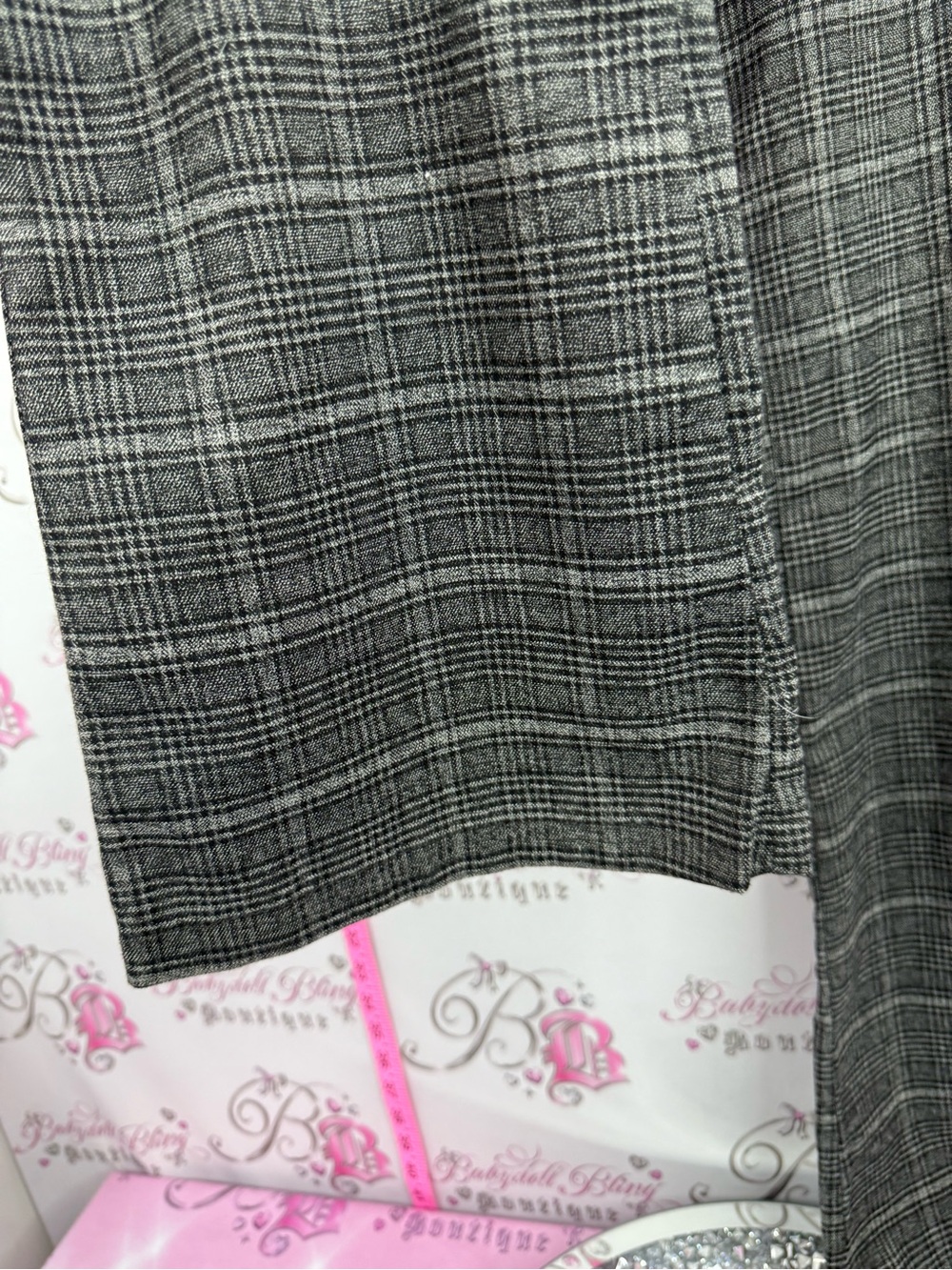 SEDUCTION pants flare leg buttons y2k Plaid High-Rise Flared Trousers — Gray - Picture 4 of 9
